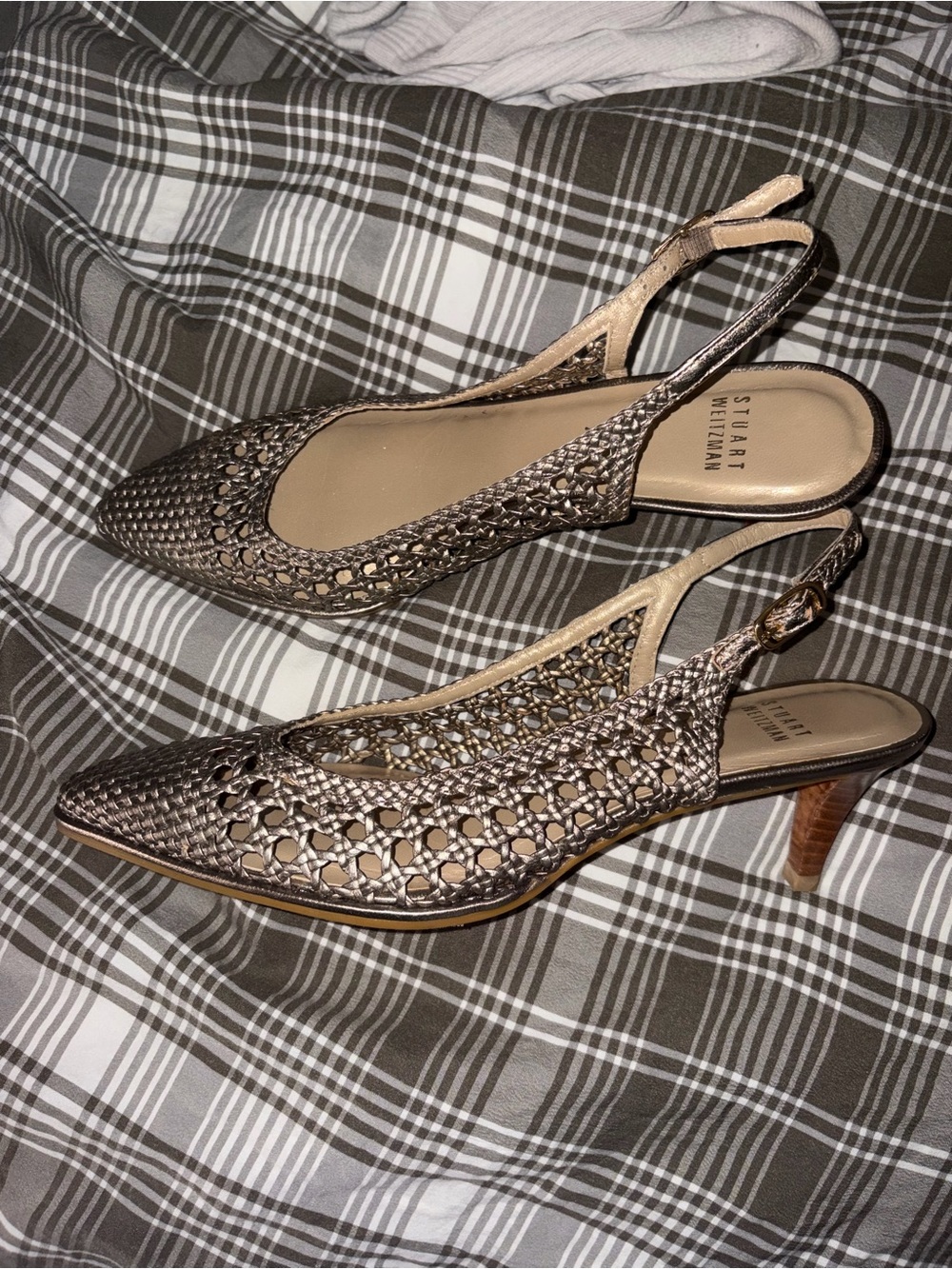 Stuart Weitzman Bronze Metallic Woven Slingback Heels